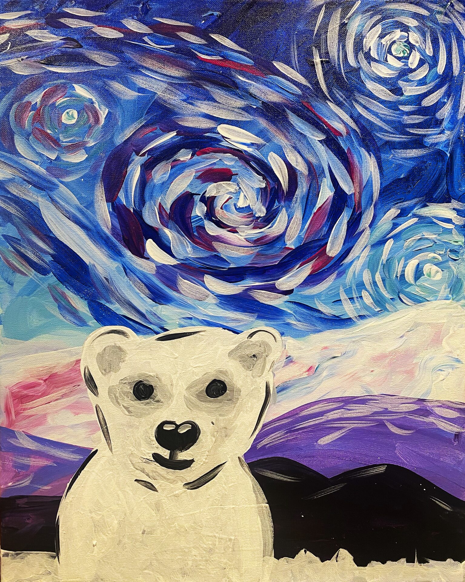 starry night, bear, polar, winter, cold